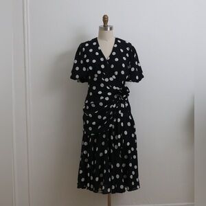 VINTAGE Liz Roberts by Mary Ann Lamonte Black white polka dot drop waist dress